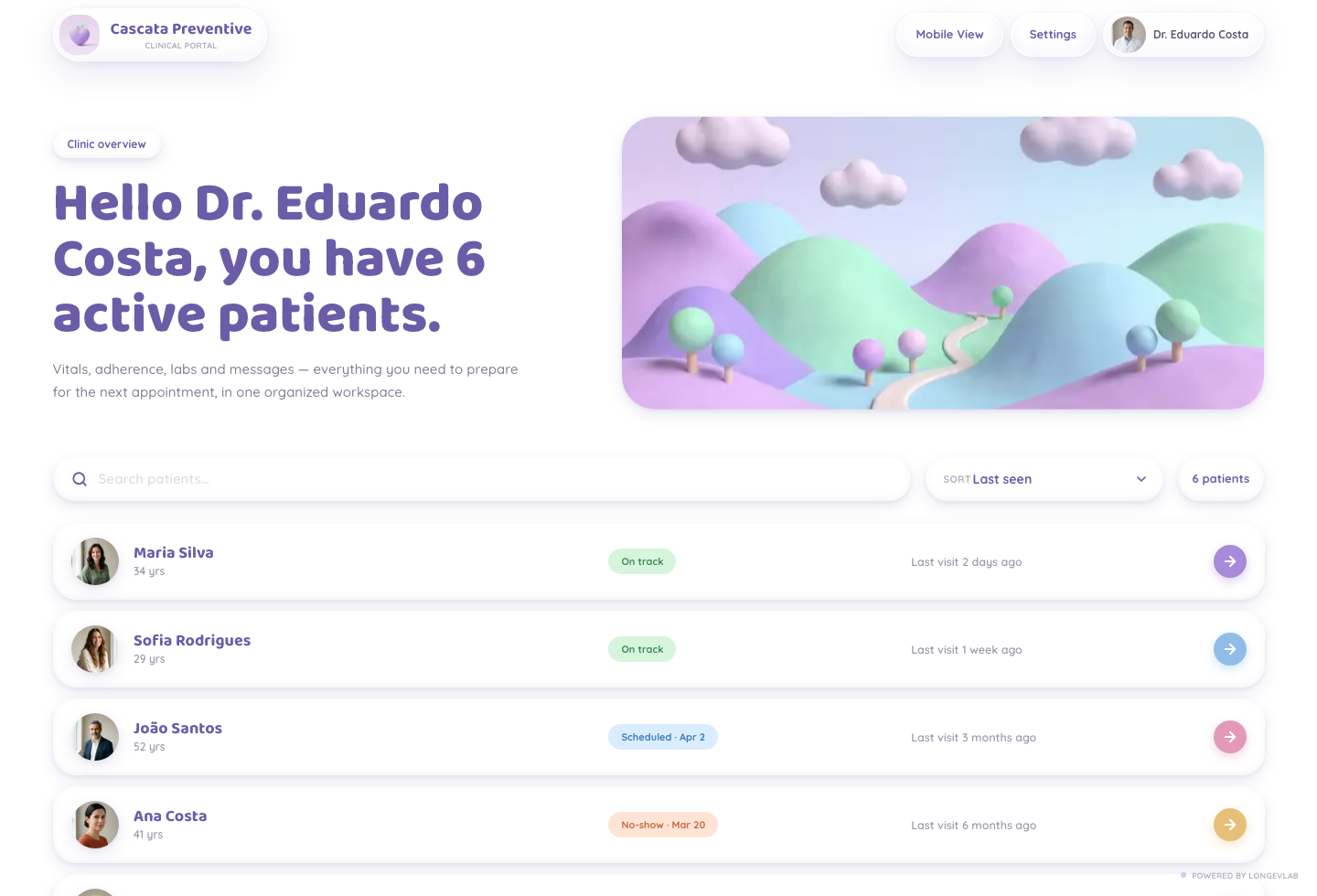 LongevLab patients overview screenshot
