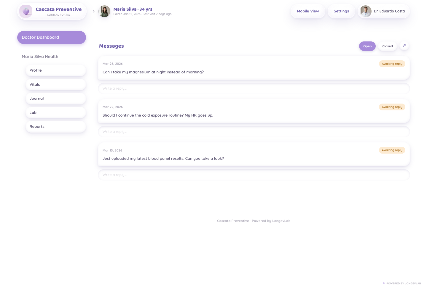 LongevLab messages screenshot