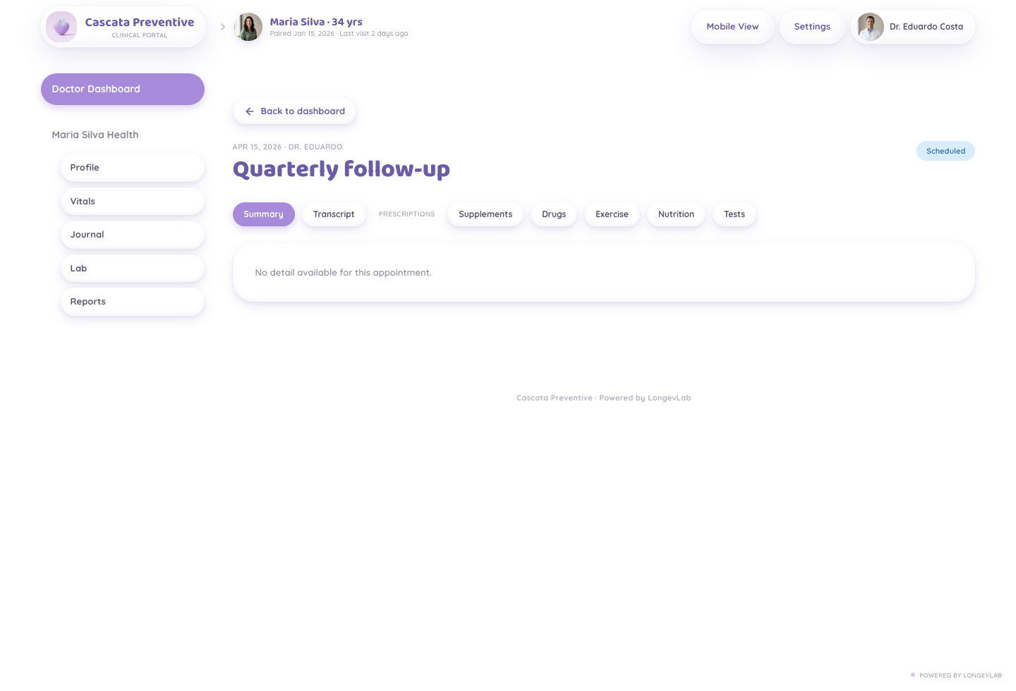 LongevLab appointment detail screenshot