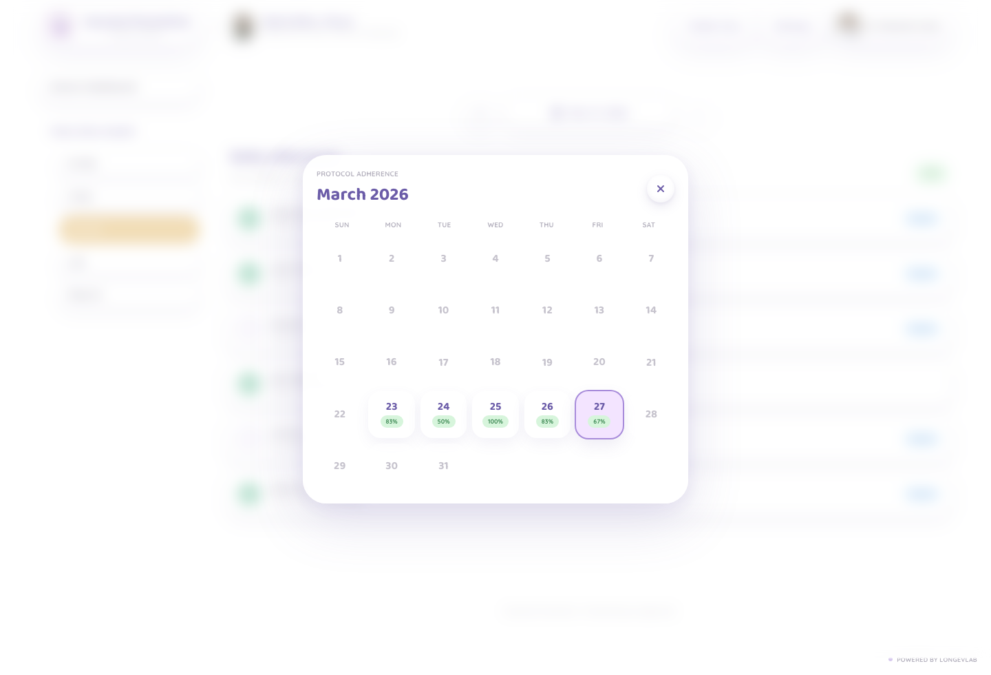 LongevLab journal calendar screenshot