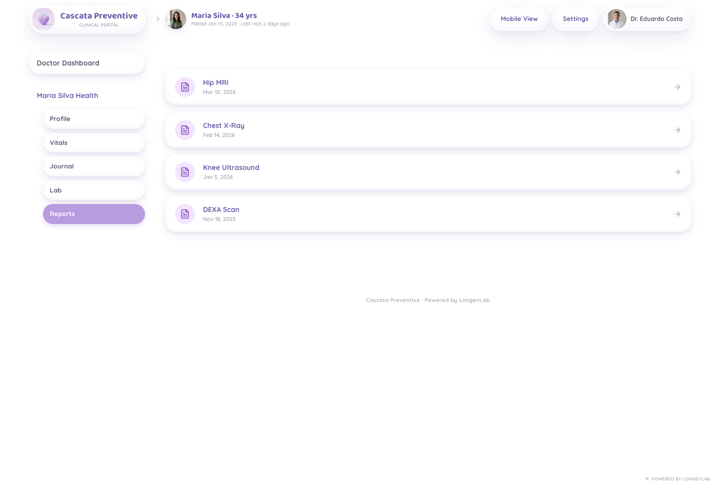 LongevLab reports screenshot