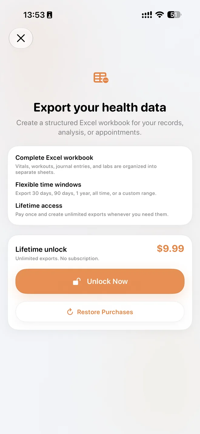 Data export screen
